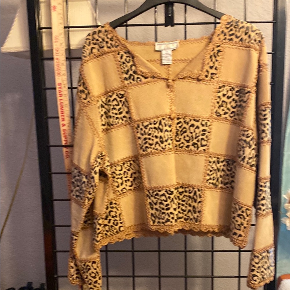 Leopard Print Patchwork Boho Leather Shacket Jack… - image 8